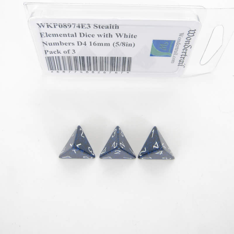 WKP08974E3 Stealth Elemental Dice White Numbers D4 16mm Pack of 3 Main Image