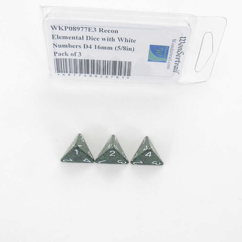 WKP08977E3 Recon Elemental Dice with White Numbers D4 16mm Pack of 3 Main Image
