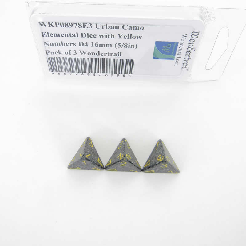WKP08978E3 Urban Camo Elemental Dice Yellow Numbers D4 16mm Pack of 3 Main Image