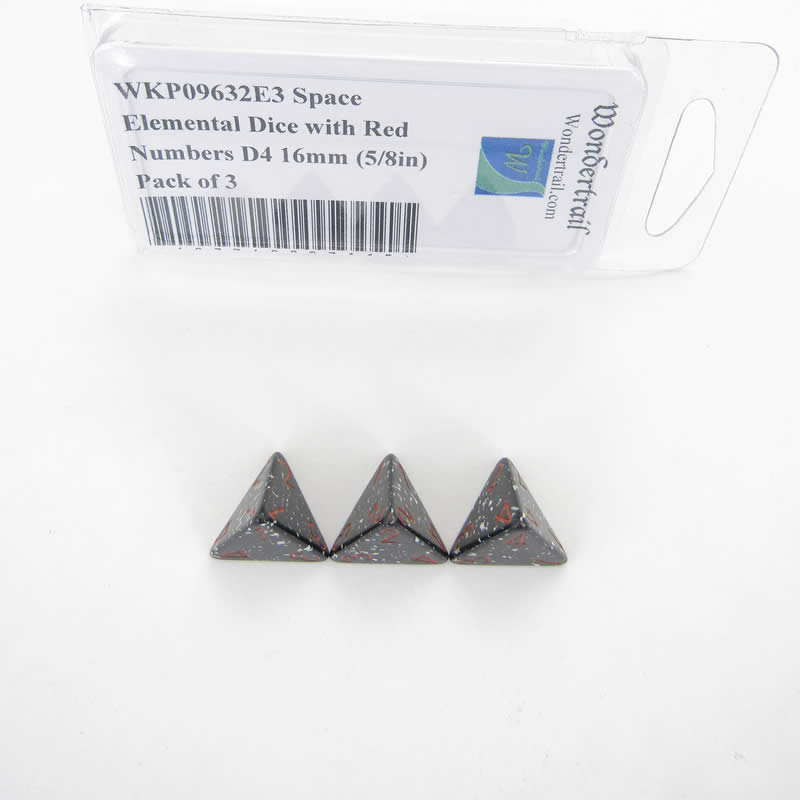 WKP09632E3 Space Elemental Dice Red Numbers D4 16mm (5/8in) Pack of 3 Main Image