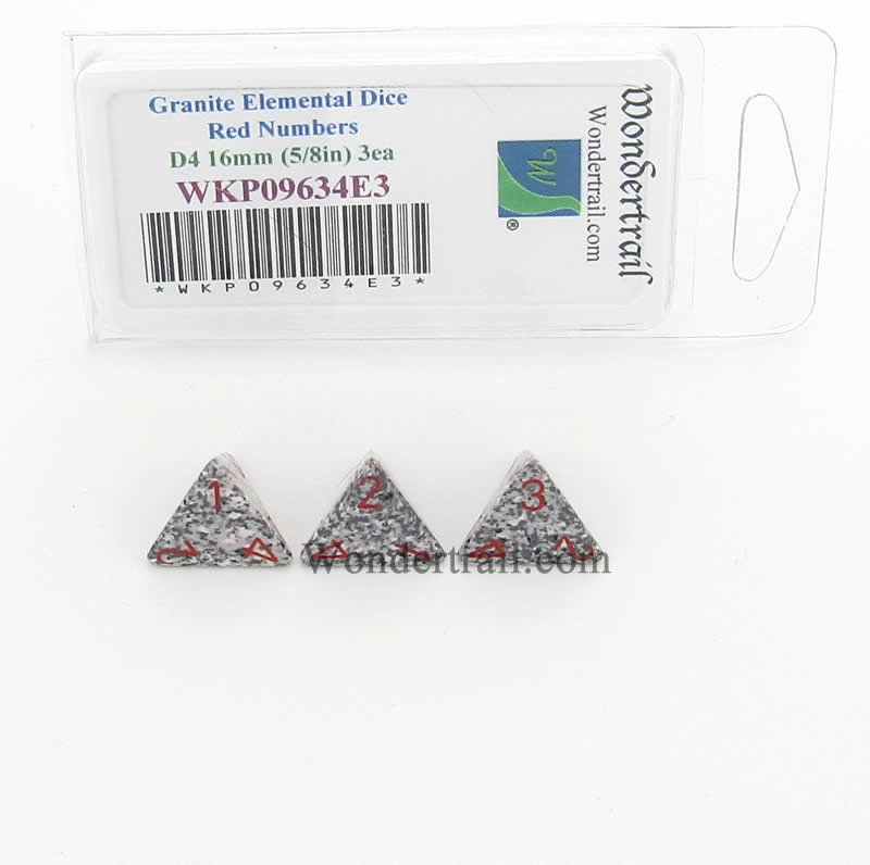 WKP09634E3 Granite Elemental Dice Red Numbers D4 16mm Pack of 3 Main Image