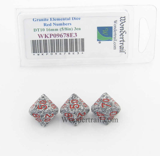WKP09678E3 Granite Elemental Dice Red Numbers DT10 16mm Pack of 3 Main Image