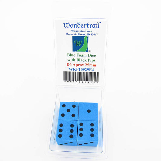 WKP10929E4 Blue Foam Dice with Black Dots D6 25mm (1in) Pack of 4 Main Image