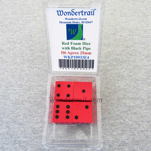 WKP10933E4 Red Foam Dice with Black Dots D6 25mm (1in) Pack of 4 Main Image
