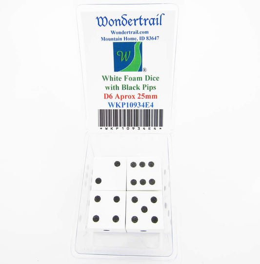 WKP10934E4 White Foam Dice with Black Dots D6 25mm (1in) Pack of 4 Main Image