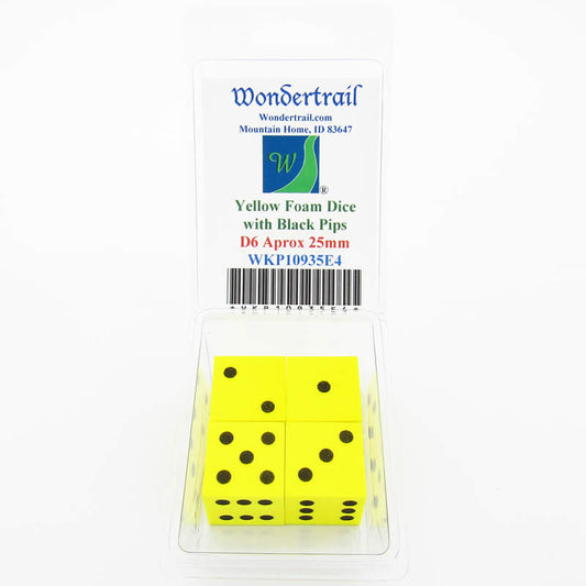 WKP10935E4 Yellow Foam Dice with Black Dots D6 25mm (1in) Pack of 4 Main Image