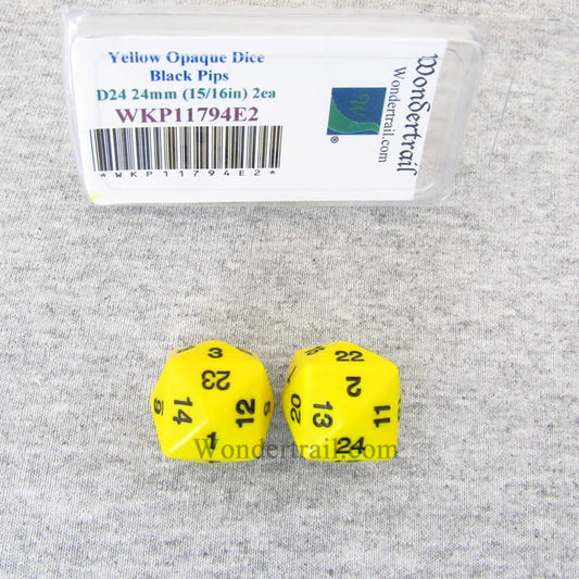 WKP11794E2 Yellow Opaque Dice Black Numbers D24 24mm Pack of 2 Main Image