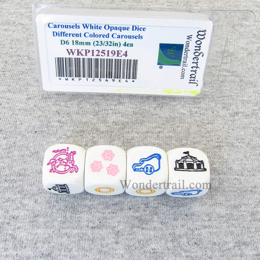 WKP12519E4 Carousels Dice White with Diferent Colored Carousel D6 18mm Main Image