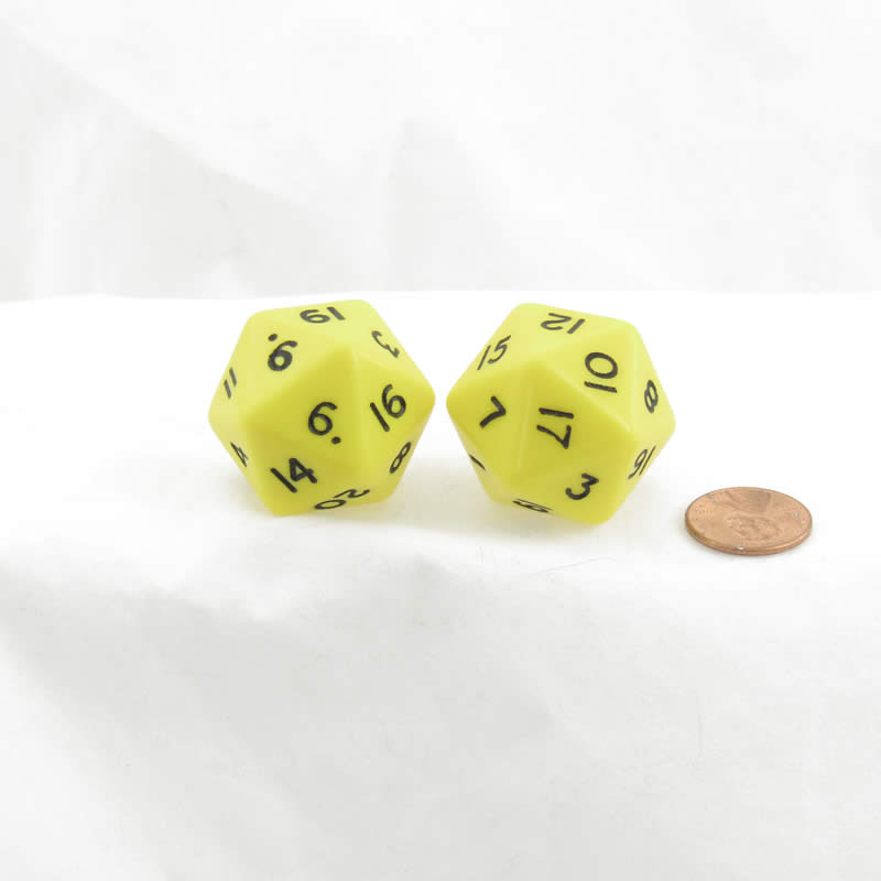 WKP13041E2 Yellow Jumbo Dice Black Numbers D20 31mm (1.25in) Set of 2 Main Image