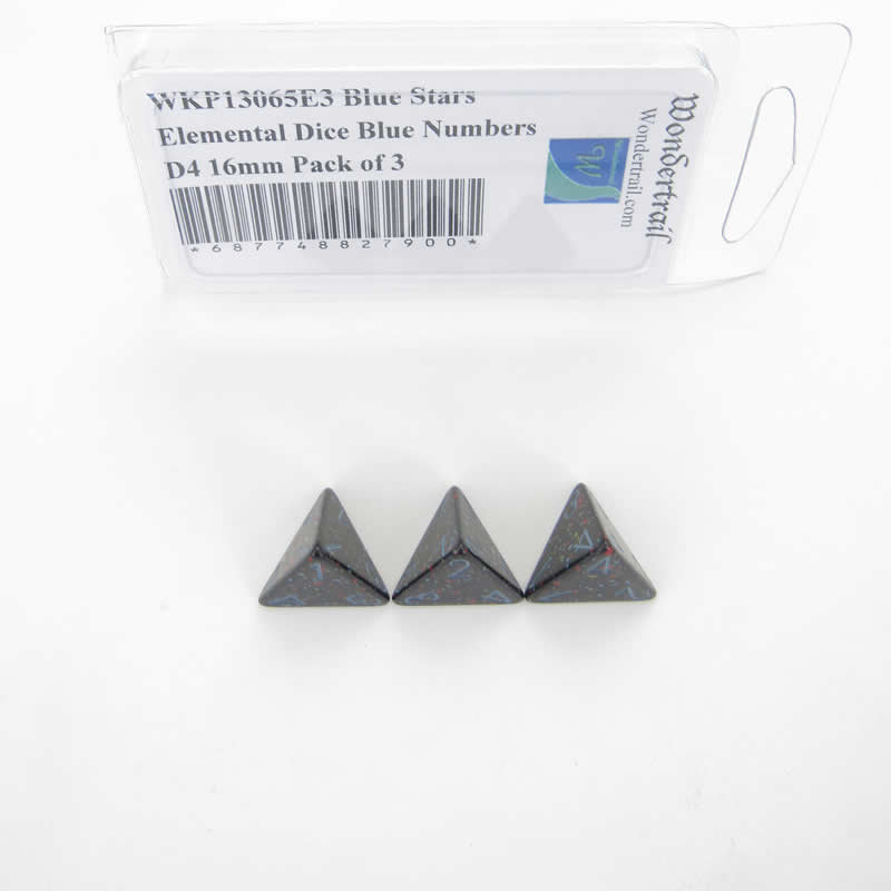 WKP13065E3 Blue Stars Elemental Dice Blue Numbers D4 16mm Pack of 3 Main Image