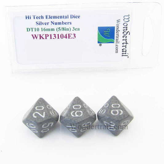 WKP13104E3 Hi Tech Elemental Dice Silver Numbers 16mm DT10 Pack of 3 Main Image