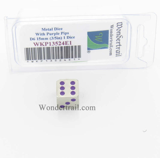 WKP13524E1 Metal Dice with Purple Pips D6 15mm (3/5in) Pack of 1 Main Image