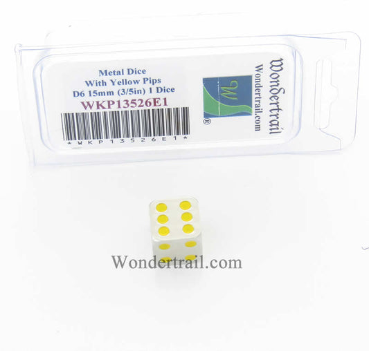 WKP13526E1 Metal Dice with Yellow Pips D6 15mm (3/5in) Pack of 1 Main Image