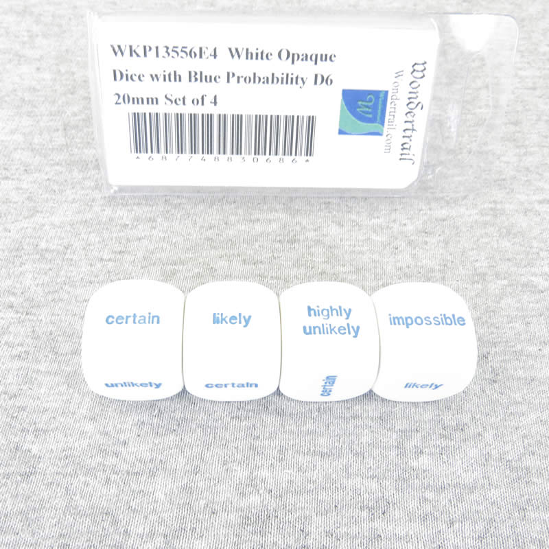 WKP13556E4 White Opaque Dice with Blue Probability D6 20mm Set of 4 Main Image