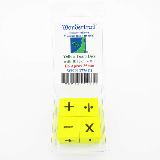 WKP13776E4 Four Function Foam Dice D6 Yellow Black Numbers 25mm Set of 4 Main Image