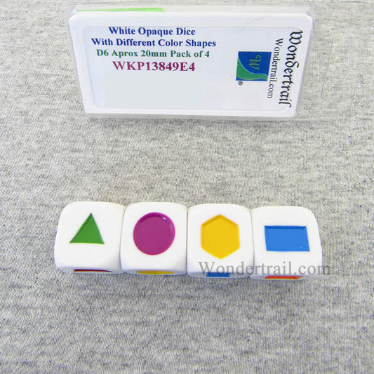 WKP13849E4 White Opaque Dice Different Color Shapes D6 20mm Set of 4 Main Image