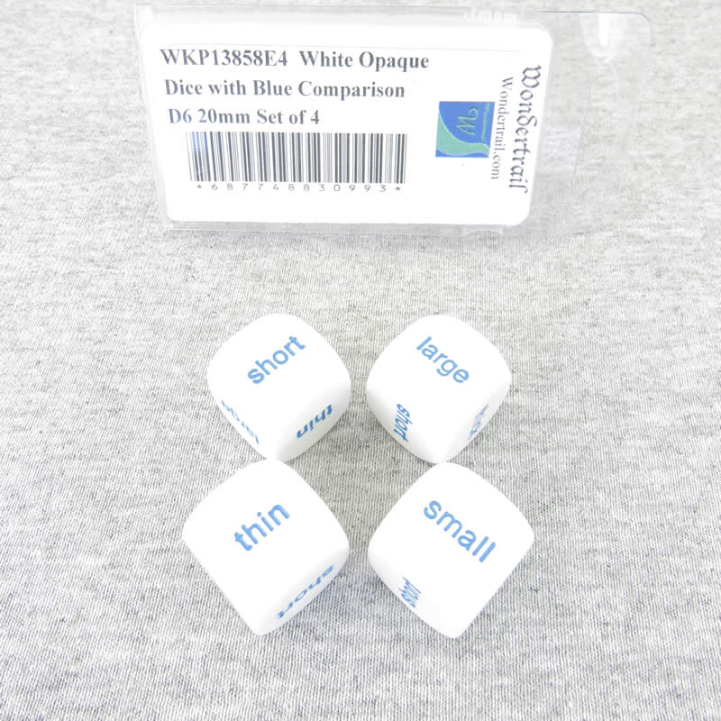 WKP13858E4 White Opaque Dice with Blue Comparison D6 20mm Set of 4 Main Image