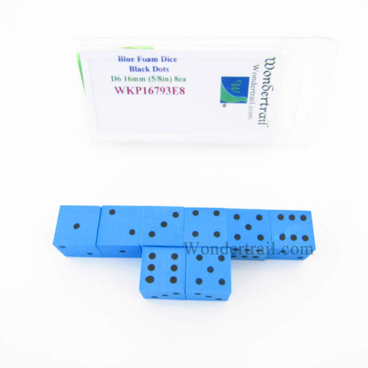 WKP16793E8 Blue Foam Dice with Black Dots D6 16mm (5/8in) Pack of 8 Main Image