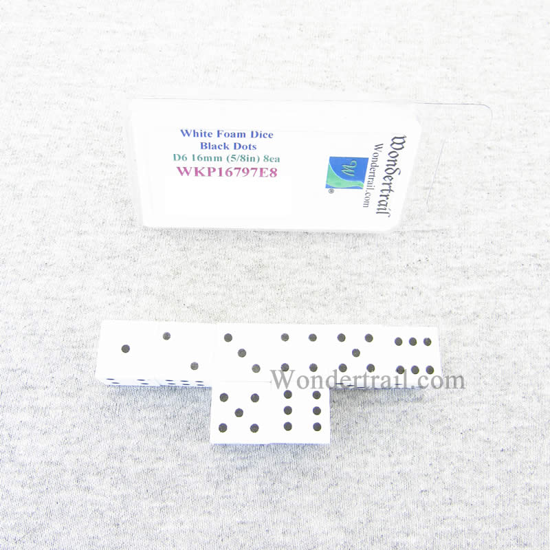 WKP16797E8 White Foam Dice with Black Dots D6 16mm (5/8in) Pack of 8 Main Image