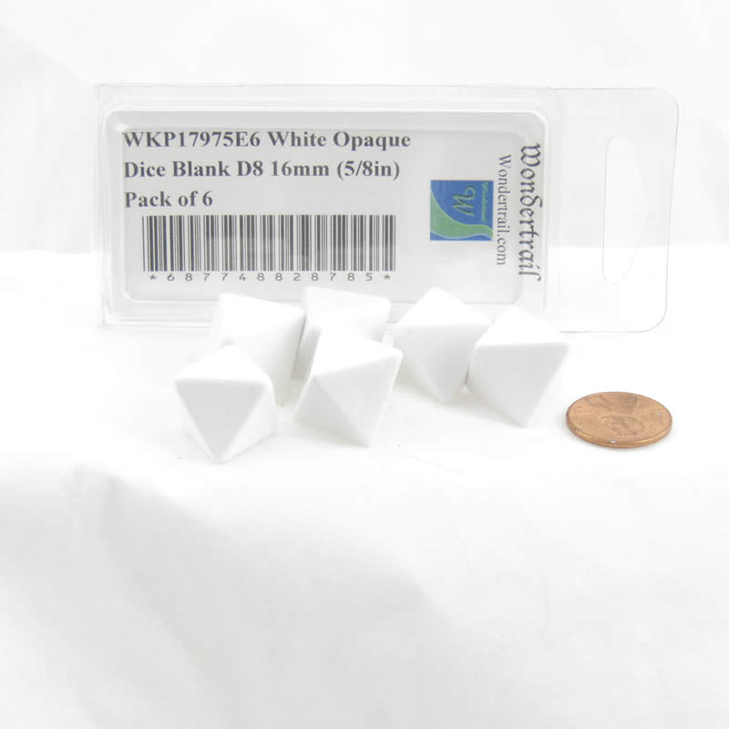 WKP17975E6 White Opaque Dice Blank D8 16mm (5/8in) Pack of 6 Wondertrail 2nd Image