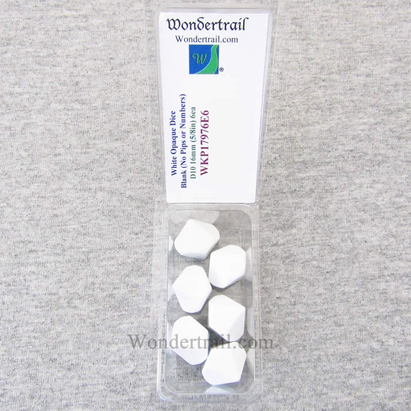 WKP17976E6 White Opaque Dice Blank D10 16mm (5/8in) Pack of 6 Main Image