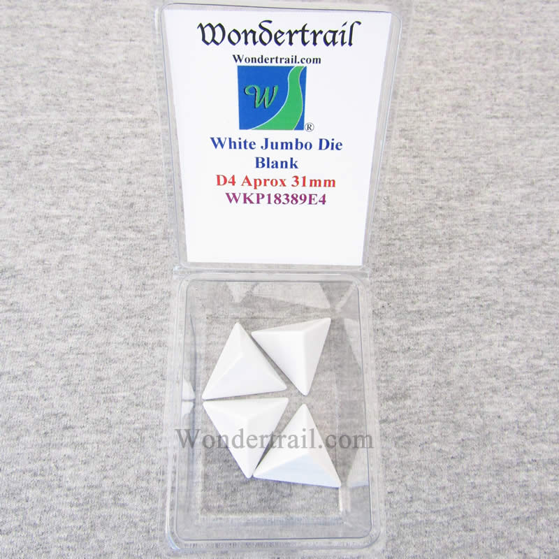 WKP18389E4 White Opaque Jumbo Blank Dice D4 26mm (1.02in) Pack of 4 Main Image