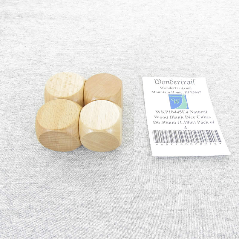 WKP18445E4 Natural Wood Blank Dice Cubes D6 30mm (1.18in) Pack of 4 Main Image