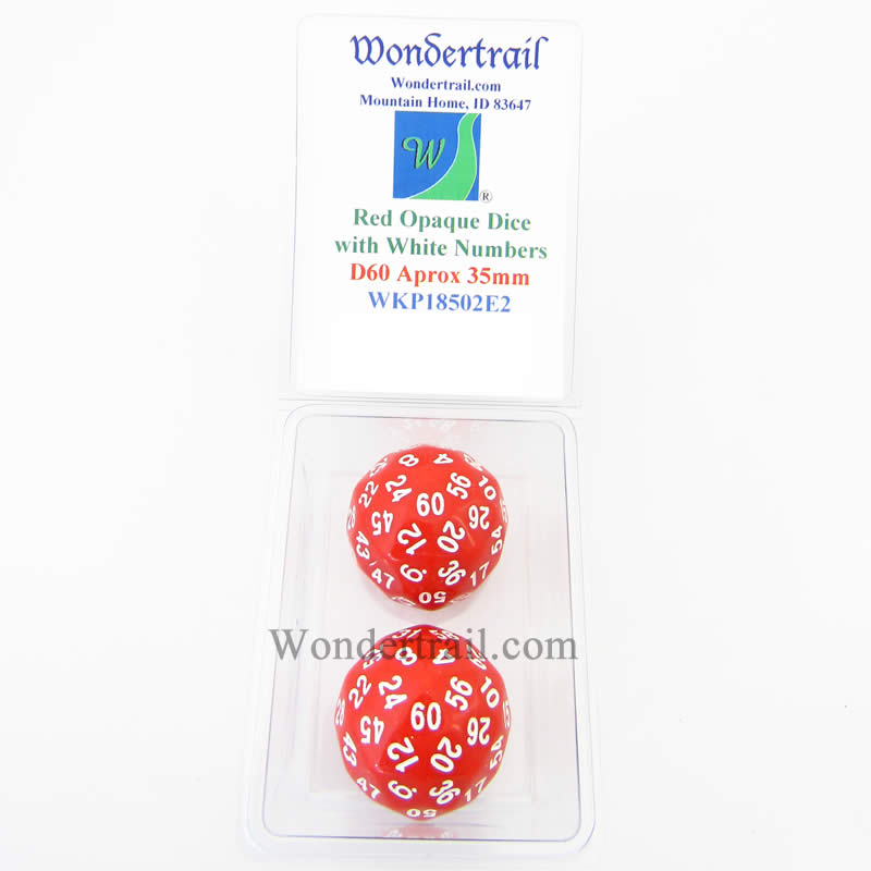 WKP18502E2 Red Opaque Dice with White Numbers D60 35mm Pack of 2 Main Image