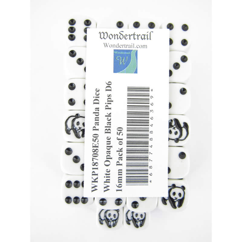 WKP18708E50 Panda Dice White Opaque Black Pips D6 16mm Pack of 50 Main Image