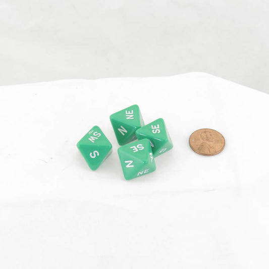 WKP18966E4 Green Compass Dice with White Markings D8 16mm (5/8in) Pack of 4 Main Image