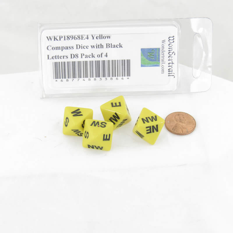 WKP18968E4 Yellow Compass Dice with Black Markings D8 16mm (5/8in) Pack of 4 2nd Image
