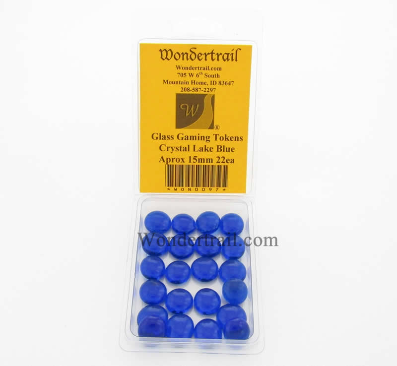 WON0097 Crystal Lake Blue Gaming Counter Tokens Aprox 15mm Pack of 22 Main Image