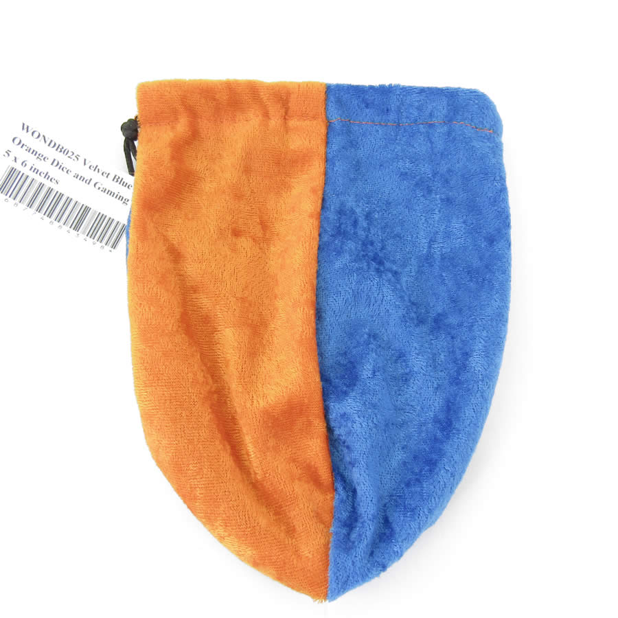 WONDB025 Velvet Blue and Orange Dice and Gaming Bag 6 x 7 inches Wondertrail Main Image