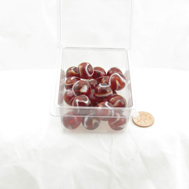 WONGM115 Red Transparent with White Swirl 16mm Glass Marbles Pack of 20