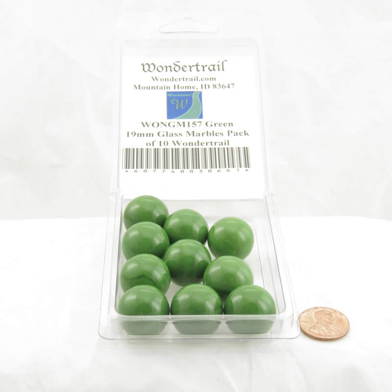 WONGM157 Green 19mm Glass Marbles Pack of 10 Wondertrail 2nd Image