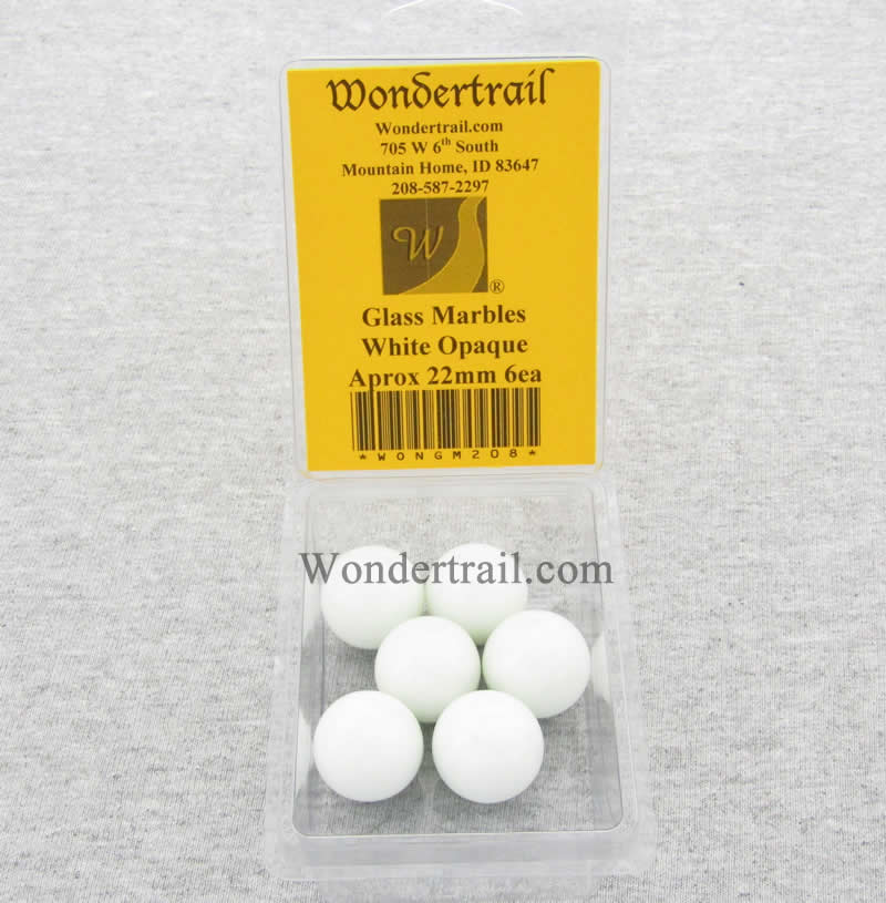 WONGM208 White Opaque 22mm Glass Marbles Pack of 6 Main Image