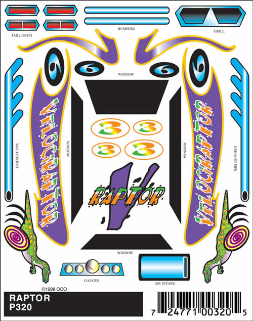 WOOP320 Raptor (4in x 5in) PineCar Decals Main Image