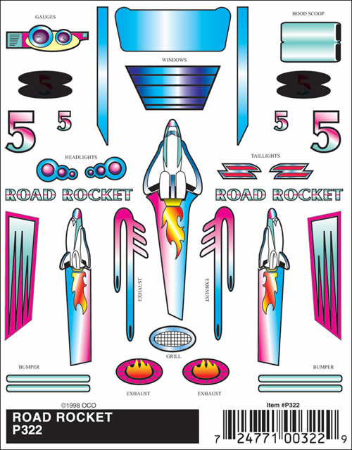 WOOP322 Road Rocket (4in x 5in) PineCar Decals Main Image
