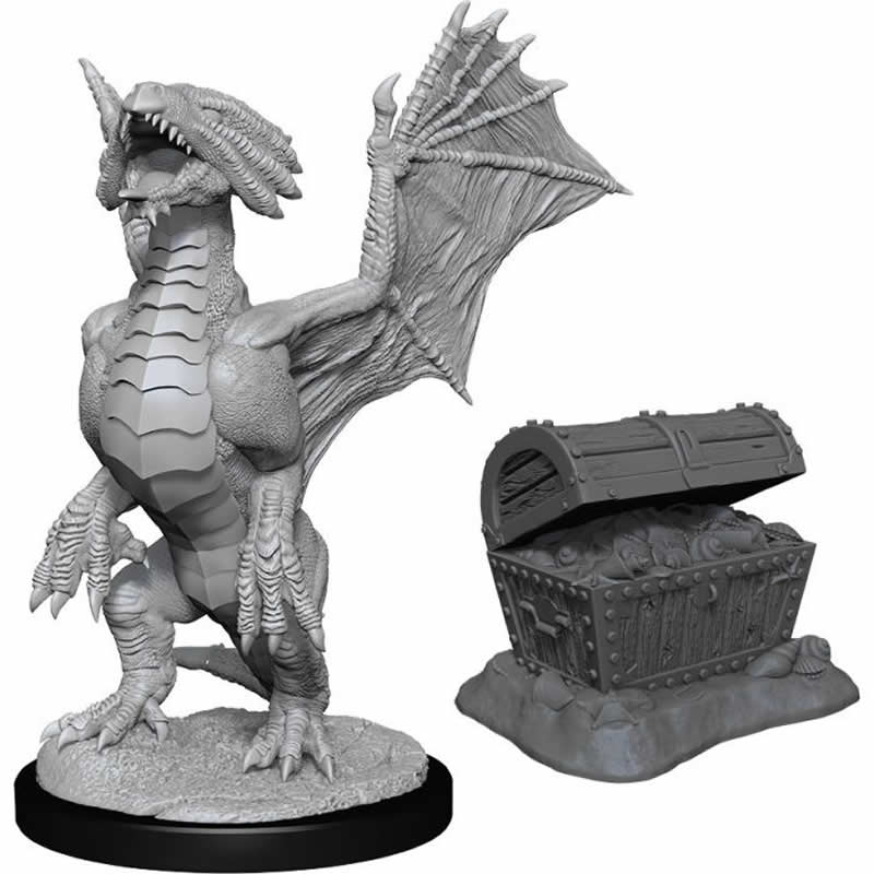 WZK90152 Brozne Dragon Wyrmling and Treasure Nozurs Marvelous Miniatures D&D Unpainted Miniatures Main Image