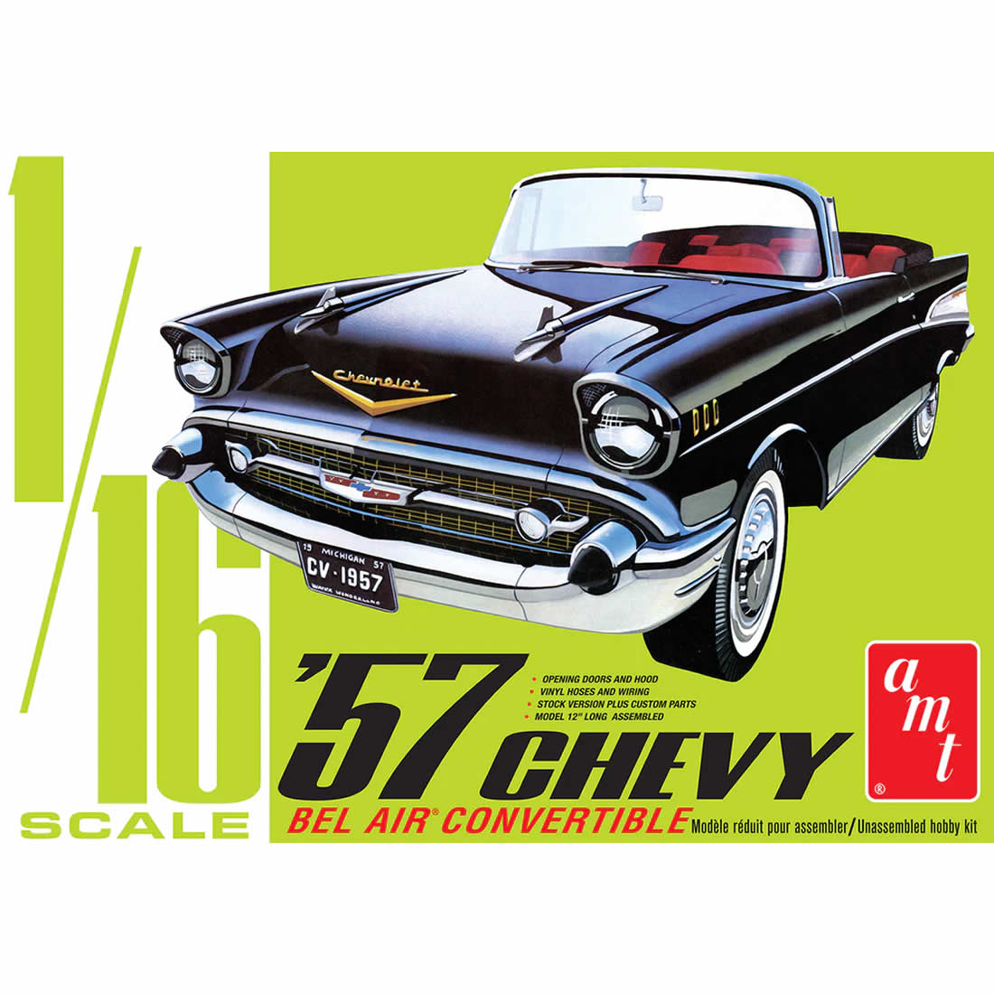 AMT115906 1957 Chevy Bel Air Convertible 1/16 Scale Plastic Model Kit