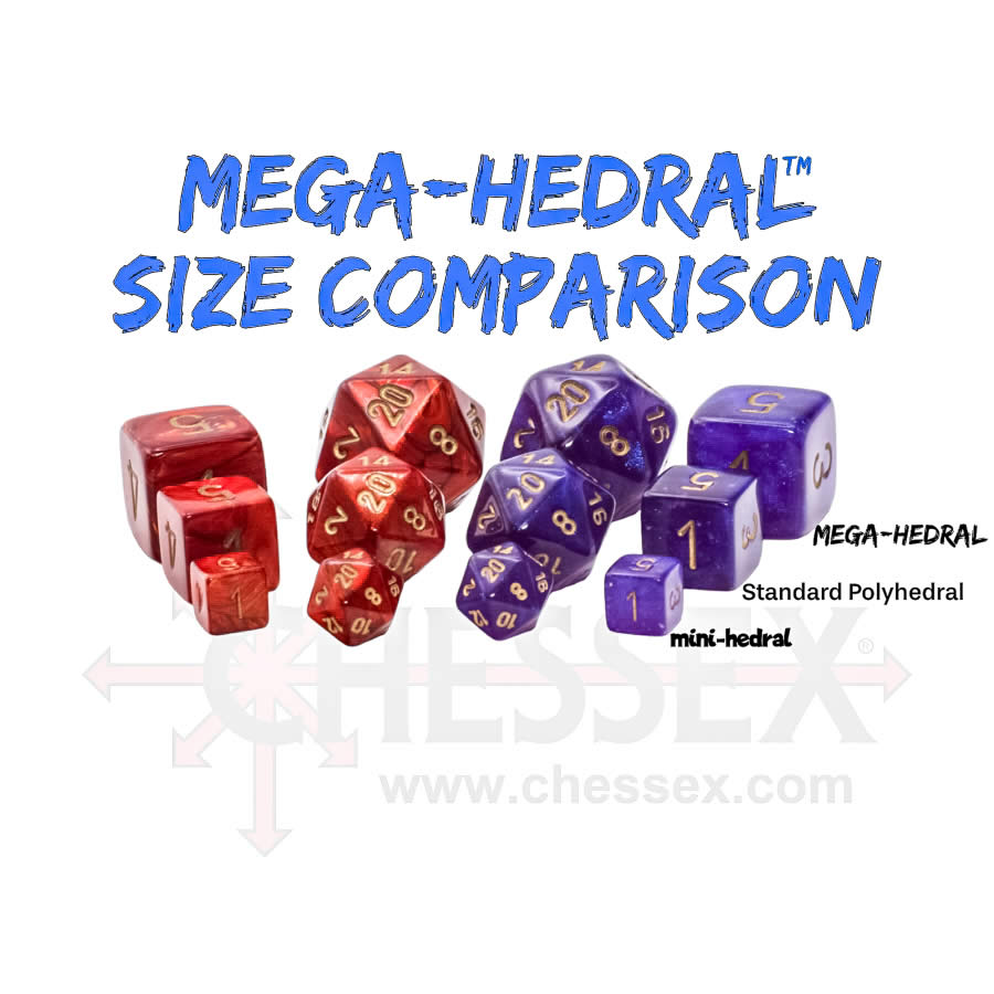 CHX22414 Scarlet Scarab Mega-Hedral Dice with Gold Colored Numbers 20mm (25/32in) Set of 7