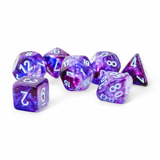 CHX22557 Nocturnal Nebula Mega-Hedral Dice with Turquoise Colored Numbers 20mm (25/32in) Set of 7