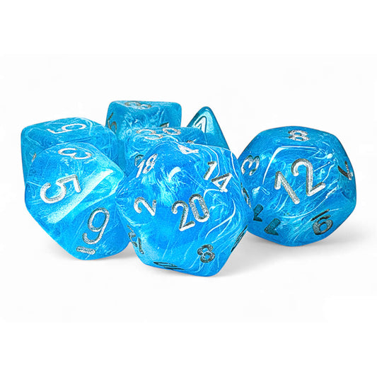 CHX22566 Sky Luminary Mega-Hedral Dice with Silver Colored Numbers 20mm (25/32in) Set of 7 Dice