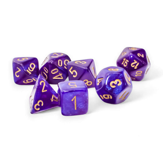 CHX22587 Royal Purple Borealis Mega-Hedral Dice with Gold Colored Numbers 20mm (25/32in) Set of 7