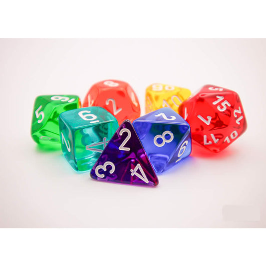 CHX23099 Prism Translucent GM Dice with White Numbers 16mm (5/8in) Set of 7