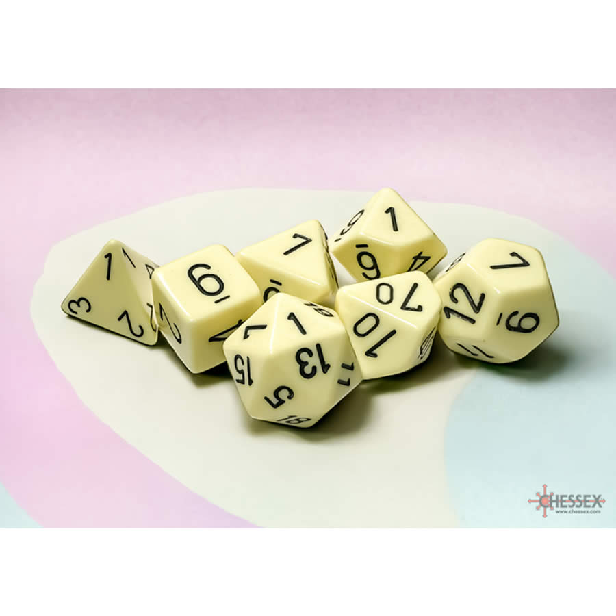 CHX25462 Yellow Pastel Dice with Black Numbers 16mm (5/8in) Set of 7 Dice