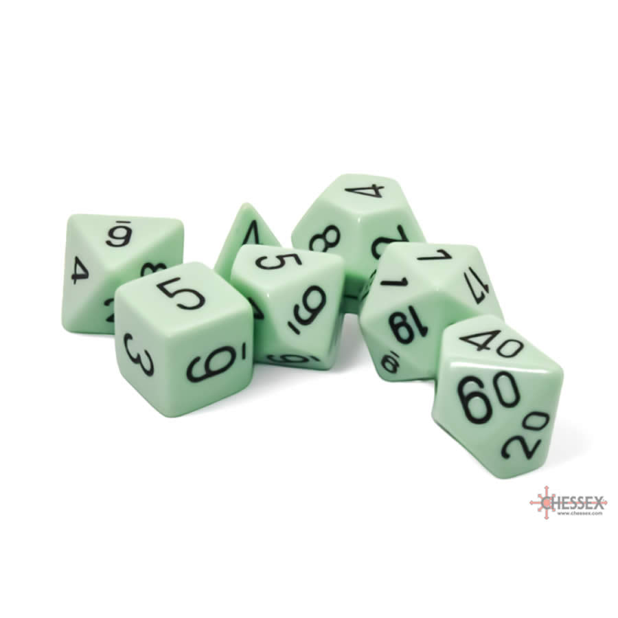 CHX25465 Green Pastel Dice with Black Numbers 16mm (5/8in) Set of 7 Dice
