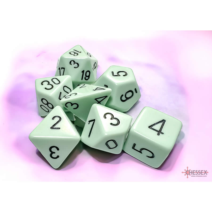 CHX25465 Green Pastel Dice with Black Numbers 16mm (5/8in) Set of 7 Dice