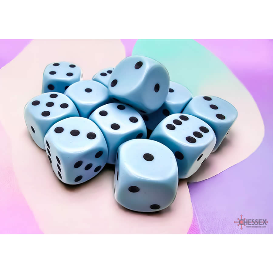 CHX25666 Blue Pastel D6 Dice with Black Pips 16mm (5/8in) Pack of 12 Dice