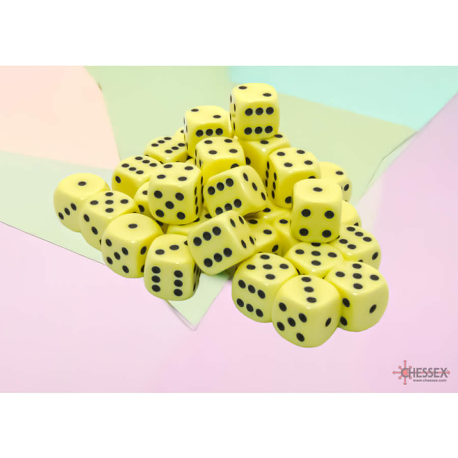 CHX25862 Yellow Pastel D6 Dice with Black Pips 12mm (1/2in) Pack of 36 Dice